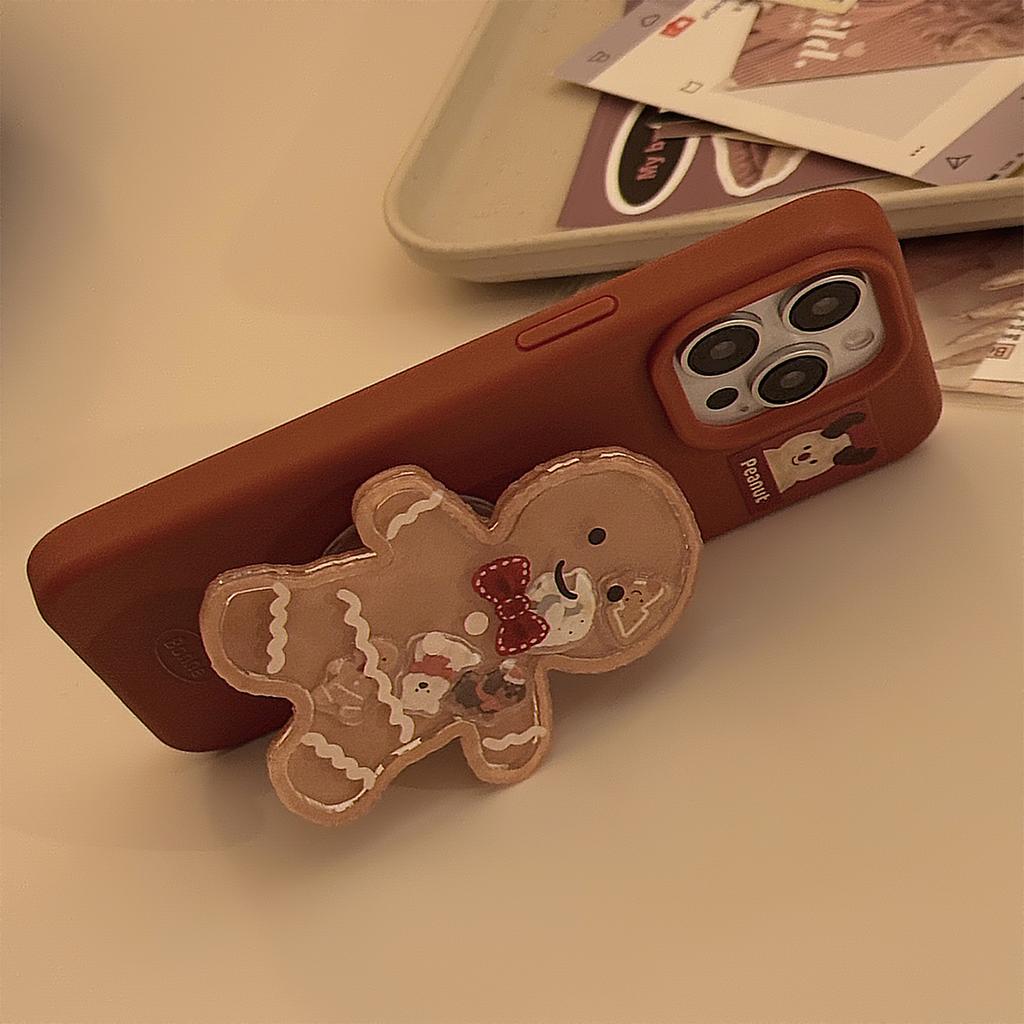 Gingerbread Man Shaking Stand Iphone17 Mobile Phone Case Apple 15promax Christmas Cartoon 14 Suitable for 13 Soft