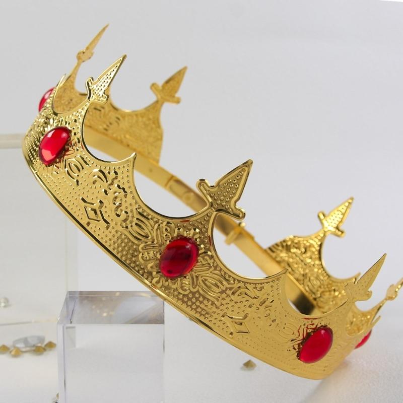 Luxurious Regius Crowns Antique Gold King Crowns Crystal Medieval Headwear for Costume and Performances