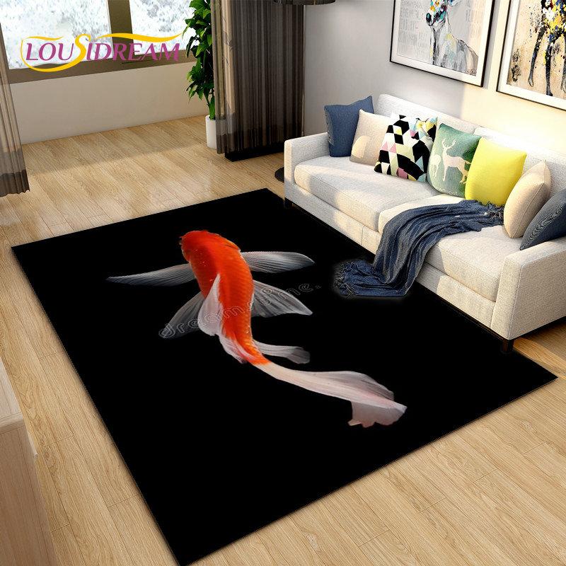 Covor de zonă 3D Fish Golden Arowana Betta Fish, covor pentru sufragerie, dormitor, canapea, covoraș, decor, covoraș anti-alunecare pentru joacă pentru copii