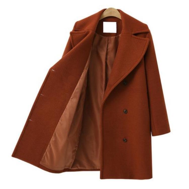 Wolljacke für Damen Übergröße Zweireihiger Mantel Umlegekragen Einfarbig Locker Thermisch Langärmelig Frühling Herbst Winter Pendeln Verabredung