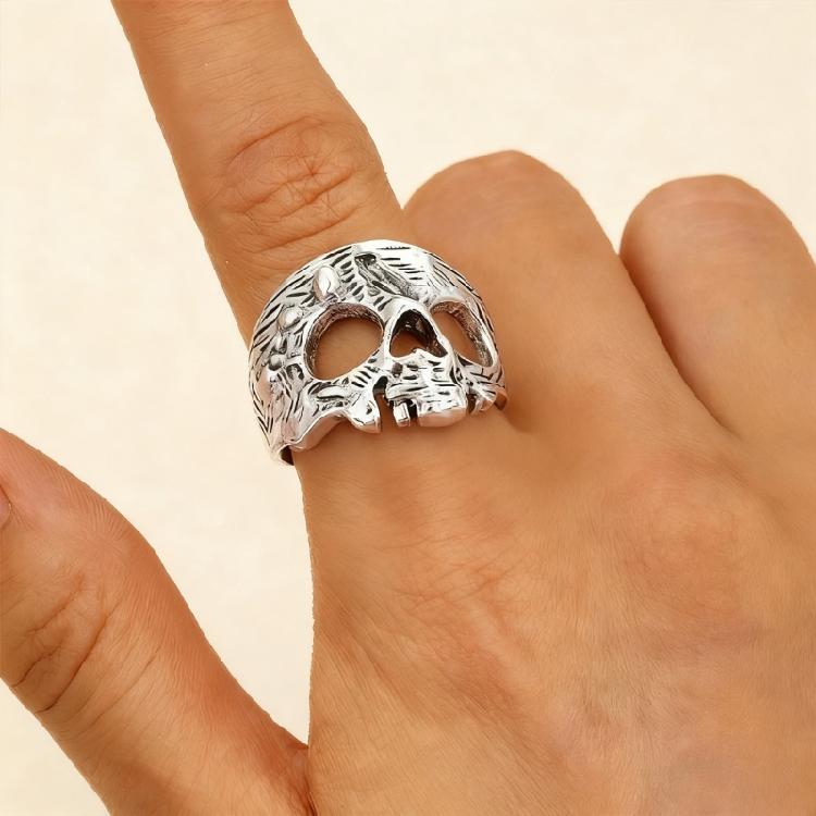 Mysterious Skeleton Mask Statement Ring Vintage Gothic Jewelry With Customizable Fit For Costume Enthusiasts