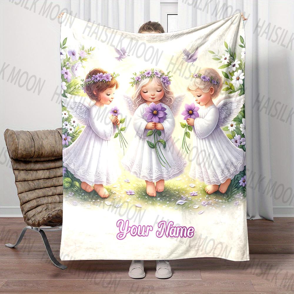 6 Sizes Customized Name Personalized Blanket Angel Print Warm and Comfortable Blanket for Adults and Children for Gifts