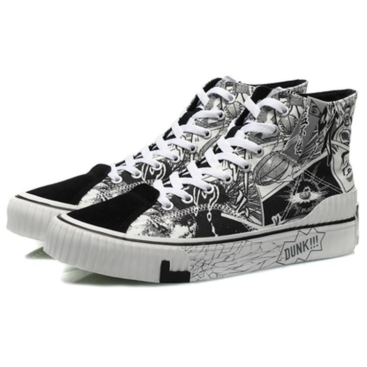 Li Ning Badfive Comfortable Slip Resistant Abrasion Resistant High top Skateboard Shoes Men's White Black AGCQ607-1