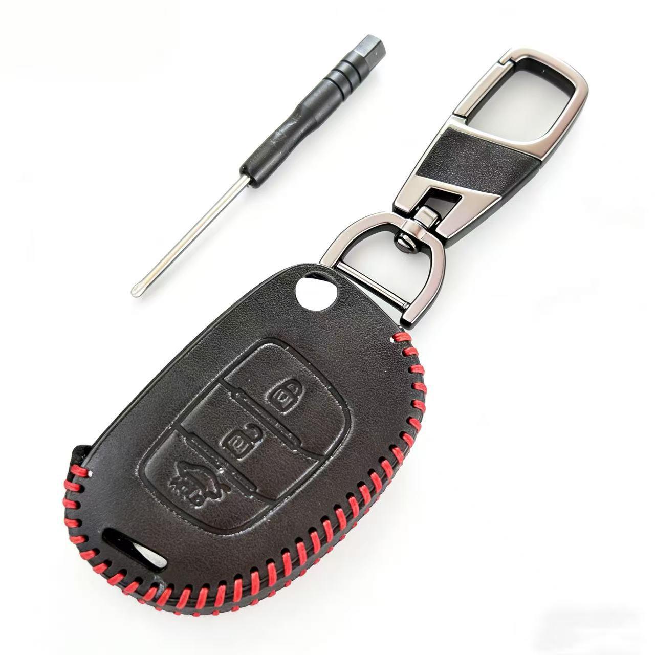Modern Folding Three-Button Key Case for Langdong IX35, Sonata, Yue Dong - Genuine Leather Protective Cover