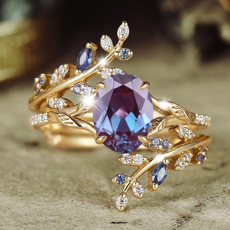 

European and American new fashion ins style wheat ears branches and leaves shape luxury personalized women s ring 10&Gold-color
