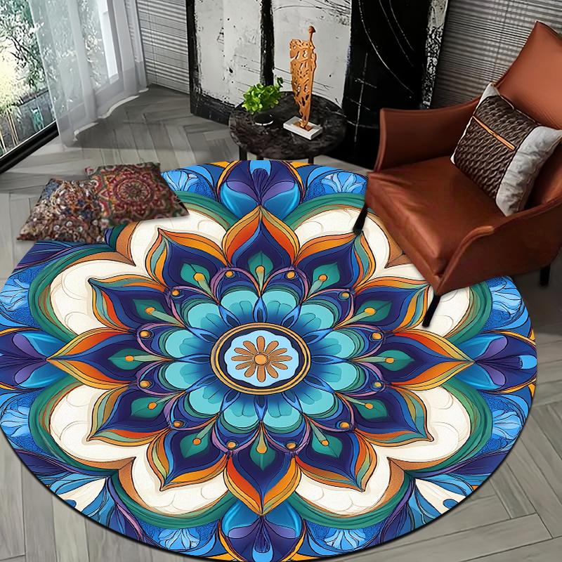 Mantra art style Flannel-printed round floor mats are slip-resistant Suitable for living room bedroom terrace garden carpets