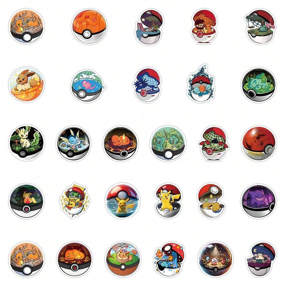 55PCS Anime Pokmon Poke Ball Stickers Cool Graffiti Decals DIY Decoration Designed For Phone Laptop Stationery PVC Water Resistant Playthings Present