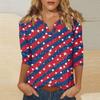 Womens V Neck 3 Quarter Sleeve Independence Day Print Shirt Casual Loose Fit Patriotic Top for Summer and Fall