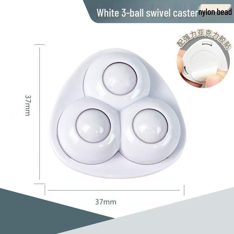 No-Punch Adhesive Triple Ball Casters - Silent, Wear-Resistant Rollers for Box Bases (Home/Office Use)