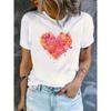 European Size Women's White Short-Sleeve Round Neck T-Shirt with Heart Print -Casual Loose Fit Blouse,for Spring Summer Fall Layering or Casual Attire