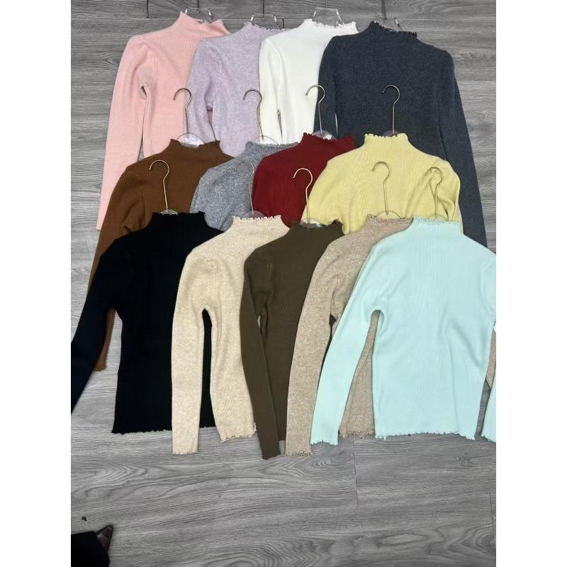 

Вязаная водолазка с фестончатым низом, женская осенне-зимняя прилегающая трикотажная майка в рубчик, универсальный вязаный свитер для женщин One size синий