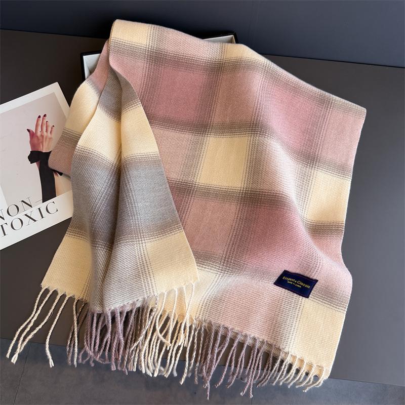 Luxury Plaid Scarf Winter Warm Cashmere Women Long Pashmina Foulard Female Scarves Lady Tassel Shawl Wraps  Design New