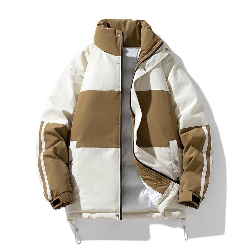 

Men s Casual Color Matching Stand-up Neck Cotton-padded Clothes Men s Winter New Handsome Simple Trend Versatile Couple Bread Clothes M абрикосовый
