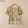 ZANZEA Women Casual Round Neck Loose Short Sleeve Summer Print Blouse