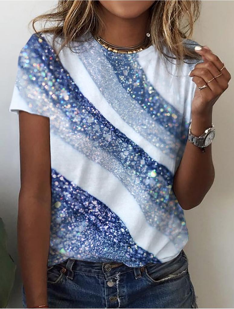 Sommer Damen T-Shirt Blumenstruktur 3D-Druck Florale Grafiken T-Shirts Lässige Kurzarm-Oberteile Mode O-Ausschnitt T-Shirt für Damen