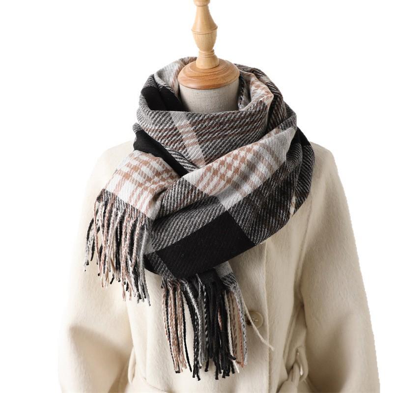 Cross-Border Imitation Cashmere Literary Plaid Warm Shawl Scarf Autumn And Winter Fashion Atmosphere Versatile Fringed Scarf