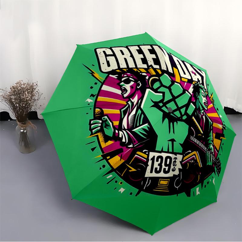 1pc Green Day Music Automatic Open/Close Umbrella Folding Umbrella, Portable Compact Travel Umbrella, Birthday/Christmas Gift for Men & Women L1110y37