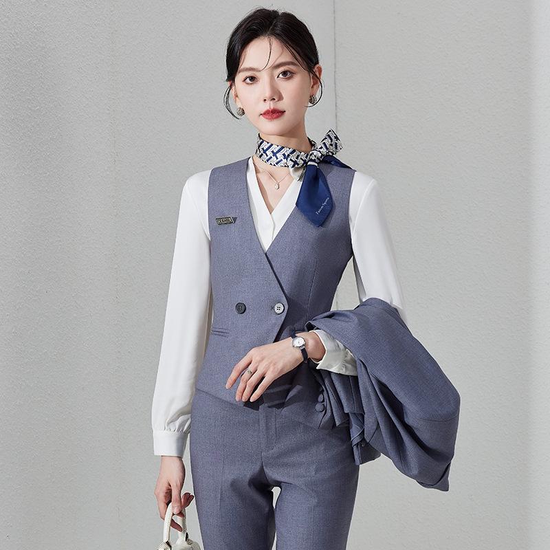 Women's 2024 Black Professional Sleeveless Vest & Pants Set for Hotel Manager