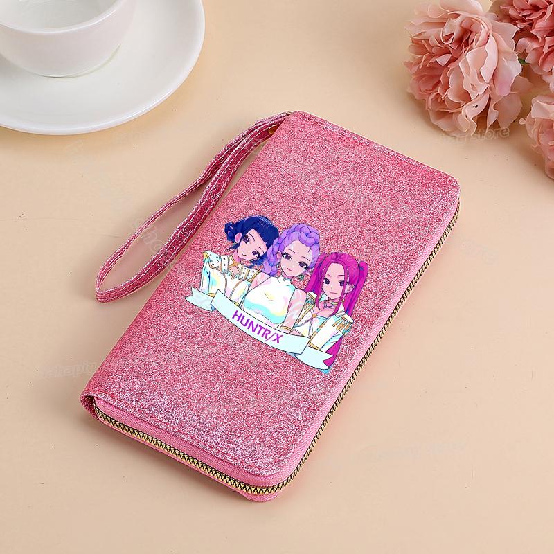 Vysoce kvalitní KPop Lovci démonů Dlouhá peněženka Dámské peněženky na zip Sequin Bling Koženka Kapsa na mince Držák na ID Kartu Dámské Clutch Peněženky