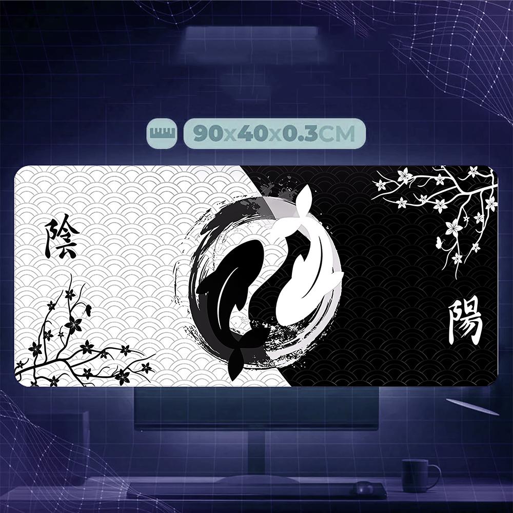 Yin Yang Koi Fish Mouse Pad - Large Extended Gaming Desk Mat with Japanese Art Design