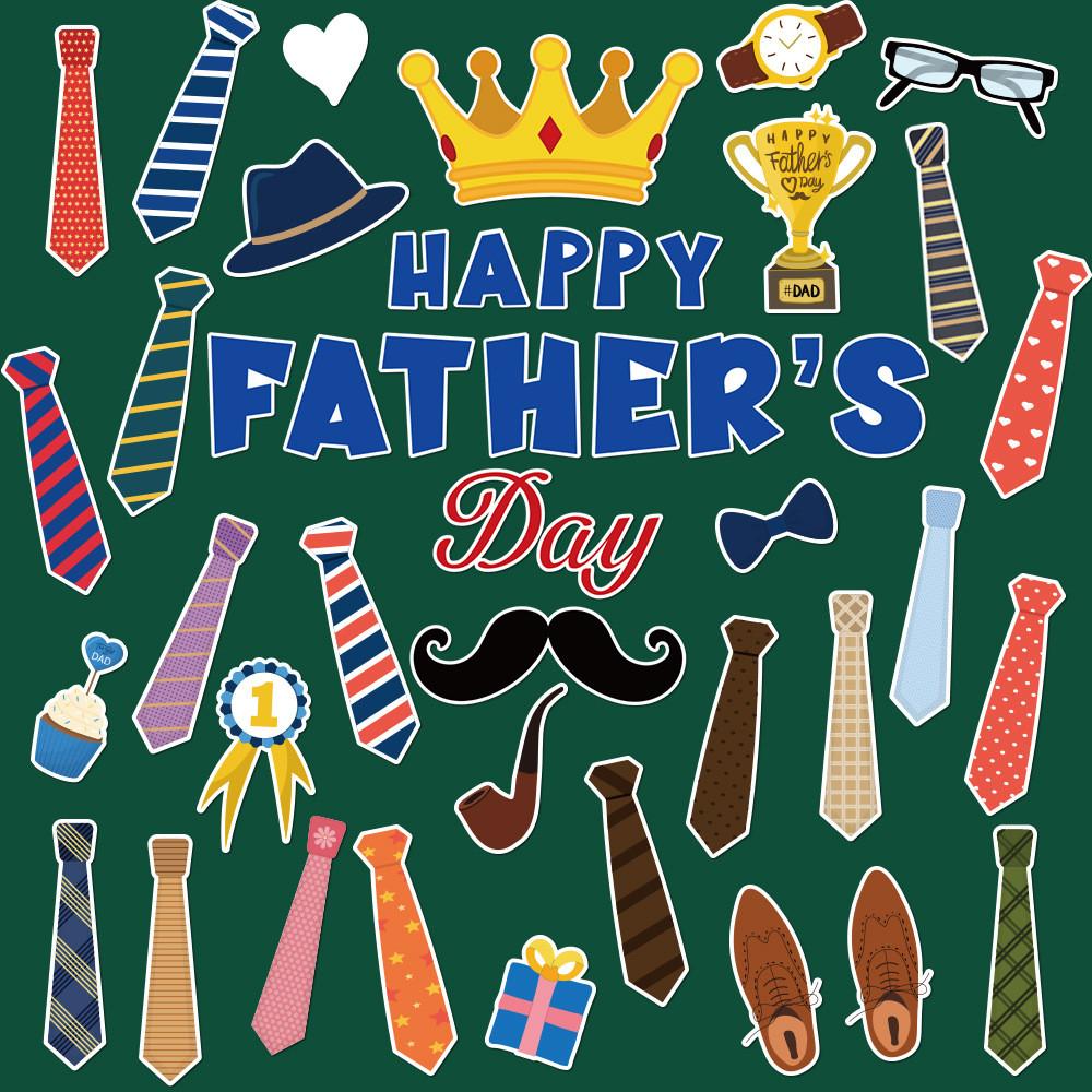 Day Father Theme Tie Hat Glasses Pattern Card Stickers Party Props Decoration
