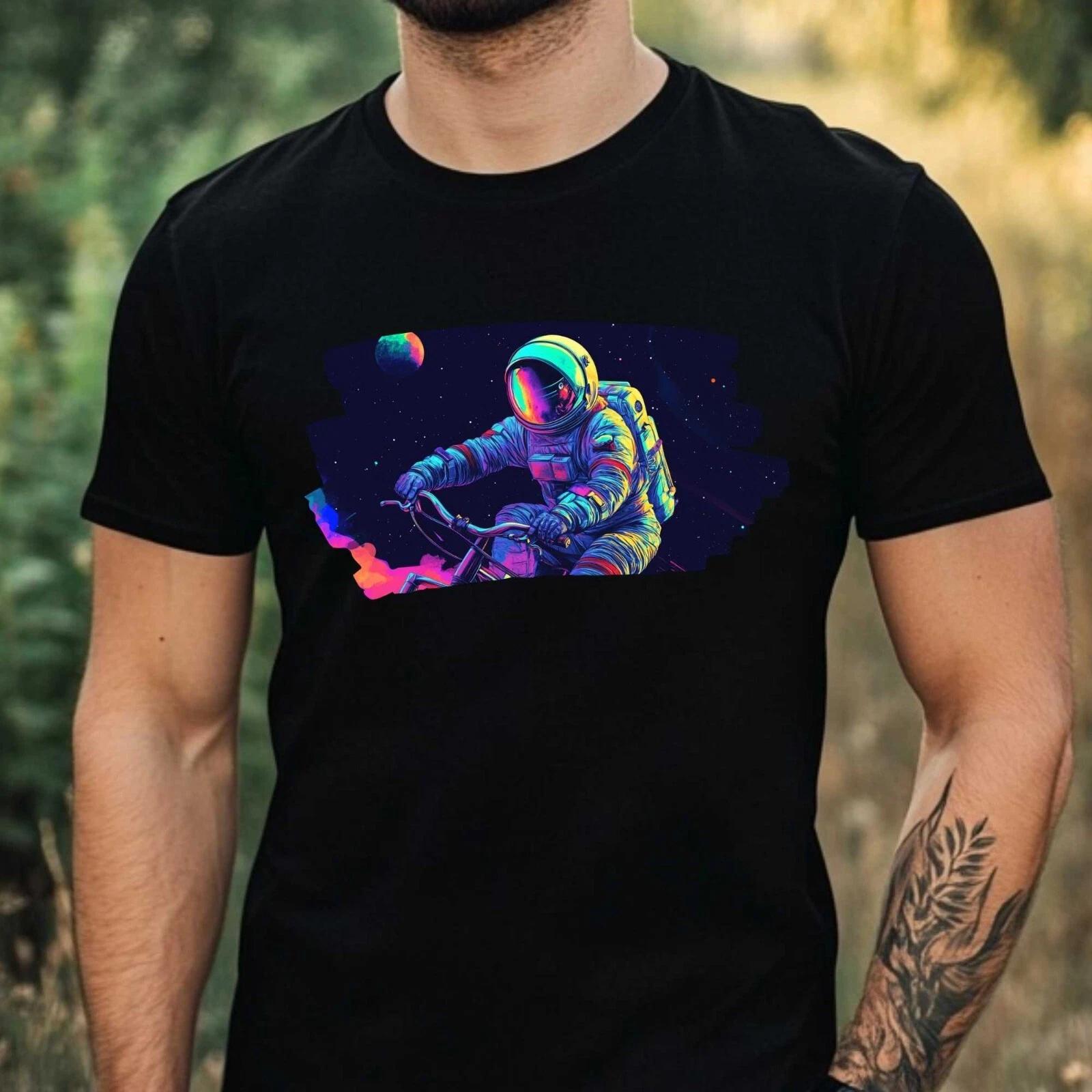 T-Shirt Herren Astronaut auf dem Fahrrad Motiv Baumwolle Größe XS bis 5XL XL