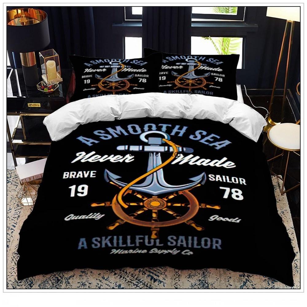 Anchor Bedding Set Ocean Style Quilt Cover Single Double Home Textile With Pillowcase For Kids Boy Home Decor Soft Duvet Cover