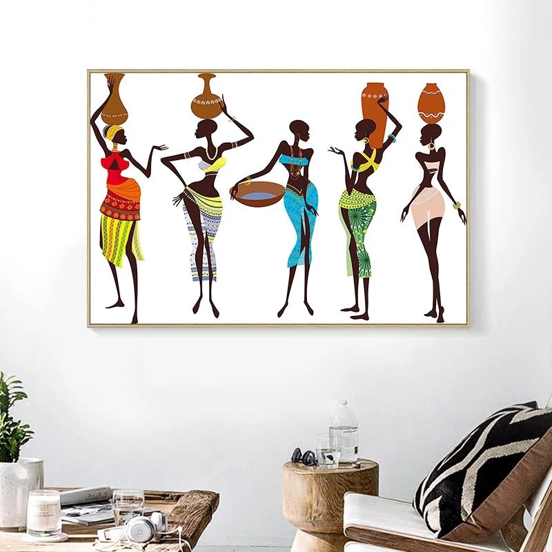 African Traditional Black Woman Oil Painting On Canvas Cuadros Posters and Prints Scandinavian Wall Art Picture Home Decoration