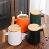 New Vintage Nordic Design Ceramic Coffee Mug with Lid Wooden Handle Retro Office Home Water Cup Simple Business Gift Drinking
