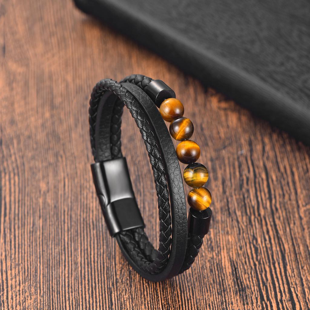 Trendy Multilayer Leather Bracelets Men Charm Jewelry Natural Stone Beaded Bracelets For Male Women Valentine Day Gifts