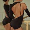 Sexy Latein Tanz Langarm Rückenfrei Oberteil Jumpsuit Body Tanzsport Leotard Latein Training Übung Ausgeschnitten Damen