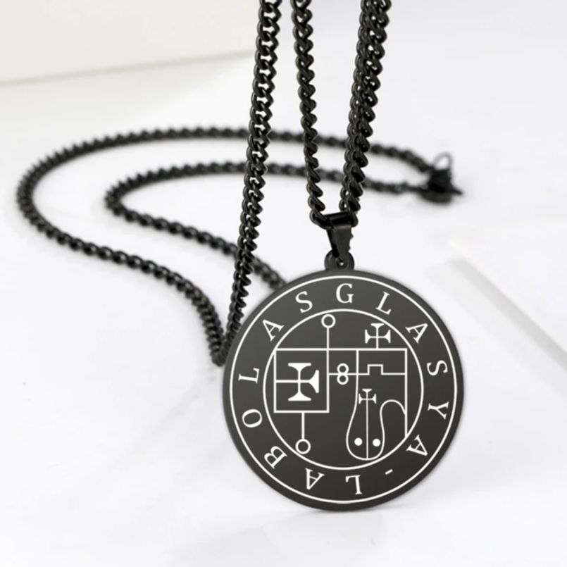LIKGREAT Edelstahl Kleiner Schlüssel Salomons Okkultes Siegel 72 Dämonen Medaillon Halskette für Männer Frauen Pagan Kabbala Amulett