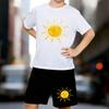 Boys 2 Piece Cartoon Sun Printed Outfit, Short Sleeve T-Shirt and Shorts Set for Kids Age 5-14,Black , White Sporty Casual Summer Clothes