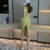 Hong Kong Style Slim-Fit Hip-Hugging Elegant Summer Dress - Short-Sleeved, Waist-Cinching, Sexy and Flattering for Women