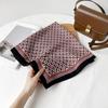 Old money style printed silk scarf retro brown scarf neck square scarf fashionable versatile herringbone pattern cotton and linen silk scarf