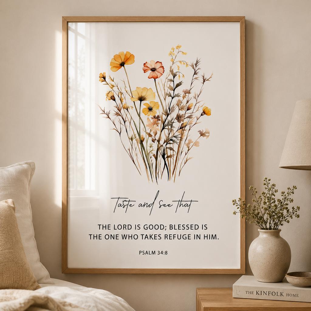 Christian Bible Verse Wall Art, Motivational Quote Flower Canvas Painting | Minimalist Poster for Living Room Bedroom Decor