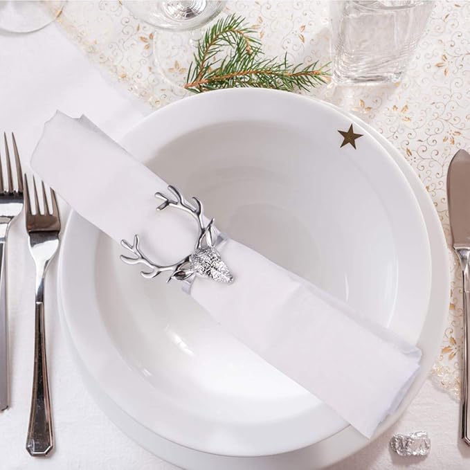 6 Pcs Gold Napkin Rings Deer for Head Shape Christmas Party Dinner Table Decor Exquisite Wedding Dinner Hand Towel Holder Napkin Holders for Cloth