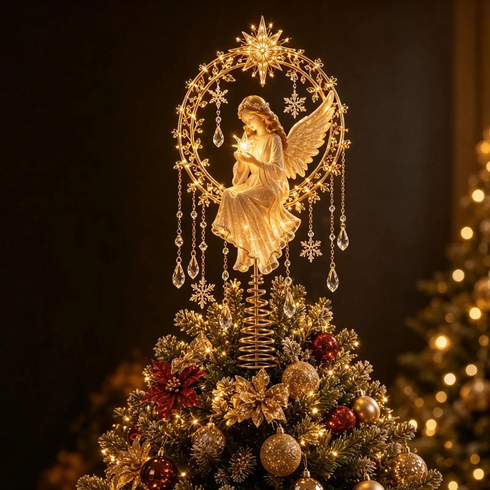 Verlichte Kerstboom Topper Collectie ter Herdenking, Ontwerpen met Engel, Kardinaal & Rendier met Warme Gloed en Kristal-Geïnspireerde Accenten