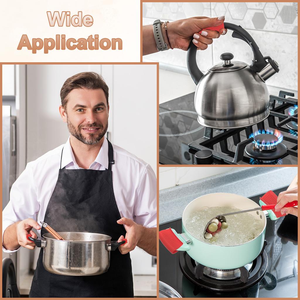 4Pcs Silicone Assist Hot Pan Handle Holder Hot Skillet Handle Covers Pot Sleeve Non-Slip Heat Resistant for Kitchen Frying Pans