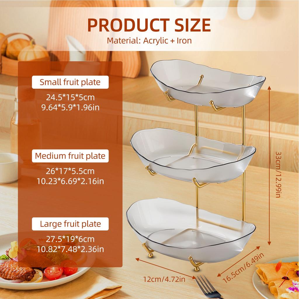 Fruit Bowl for Kitchen Counter 3 Tier Acrylic Fruit Basket with Serving Bowls and Metal Stand