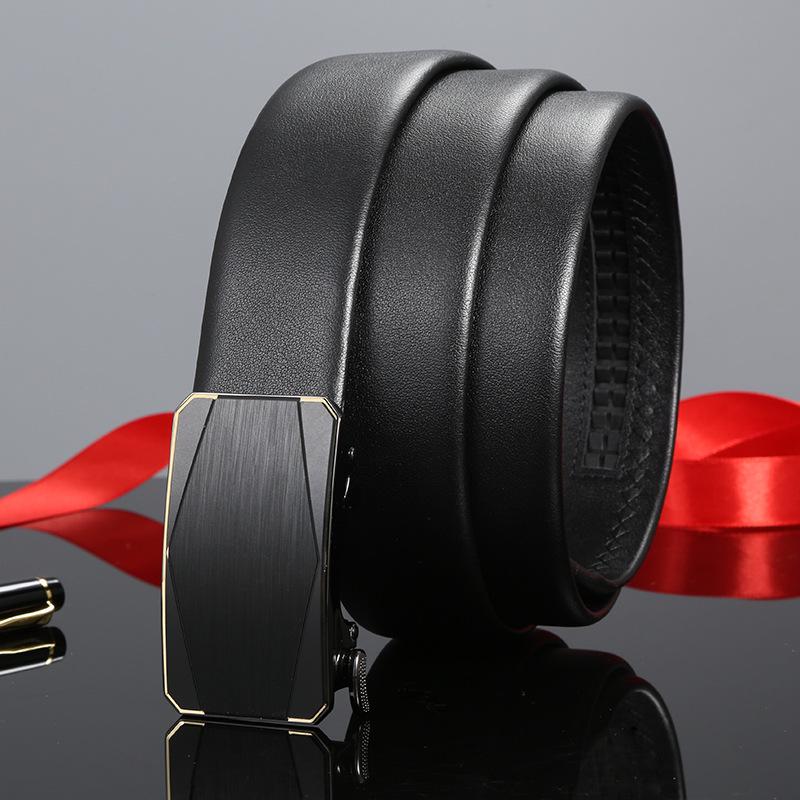 

Чоловічий ремінь з натуральної шкіри з автоматичною пряжкою - Гладка теляча шкіра наппа для ділового та повсякденного носіння 115cm