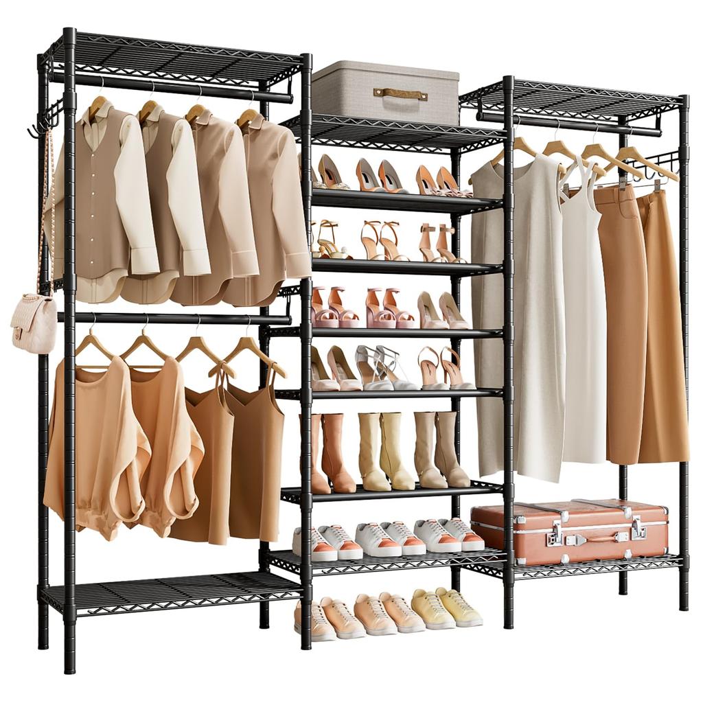 PASRLD Rangement Chaussures Vêtements Hauteur Chaussures Vêtements Manteau Grande Capacité Ouvert Étagère Robuste, Placard, Garde-robe, Étagère, Réglable, Étagère, Rangement, Porte-manteau,