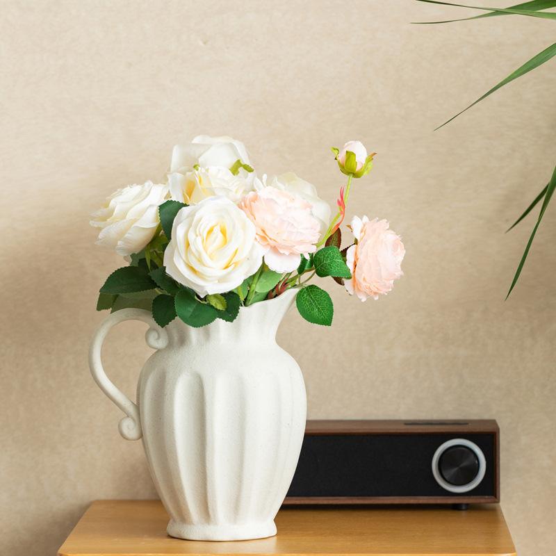 Enkelbränd keramisk vas, snedmunnad kruka, blomsterarrangemang, exklusiv heminredningsprydnad