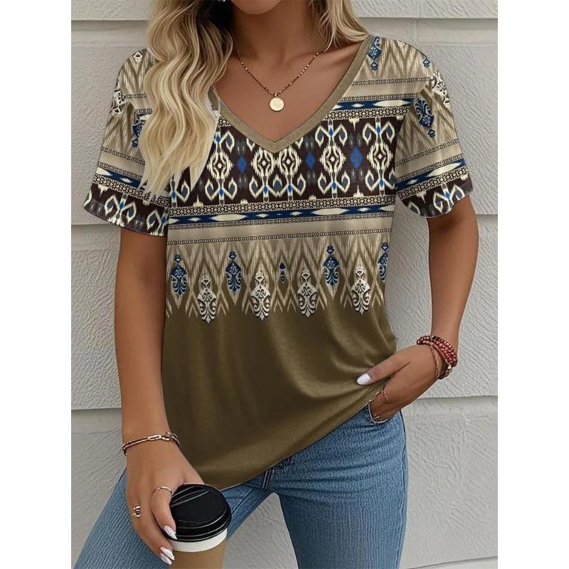 Summer Women's T Shirt Print Casual Short Sleeve 3d T Shirts Fashion Streetwear V Neck Pullover Female Clothing Shirt
