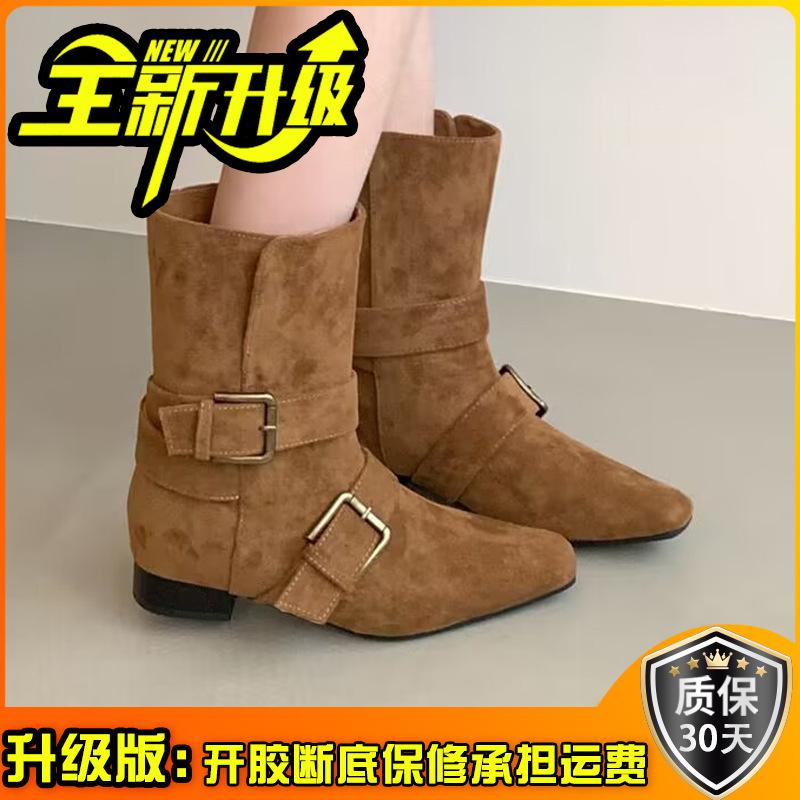 Fashion Tribe Spice Girls But Knee Round Head Knight Boots Women's 2025 Autumn and Winter New Versatile Medium Boots Fashion Boots Tide