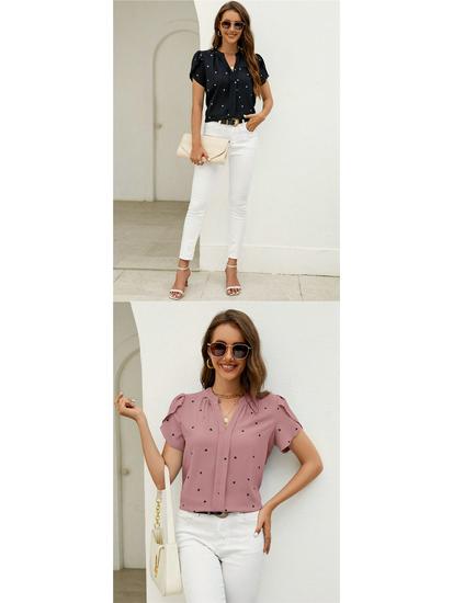 European American Women's V-Neck Heart-Shaped Sleeve Summer Top
