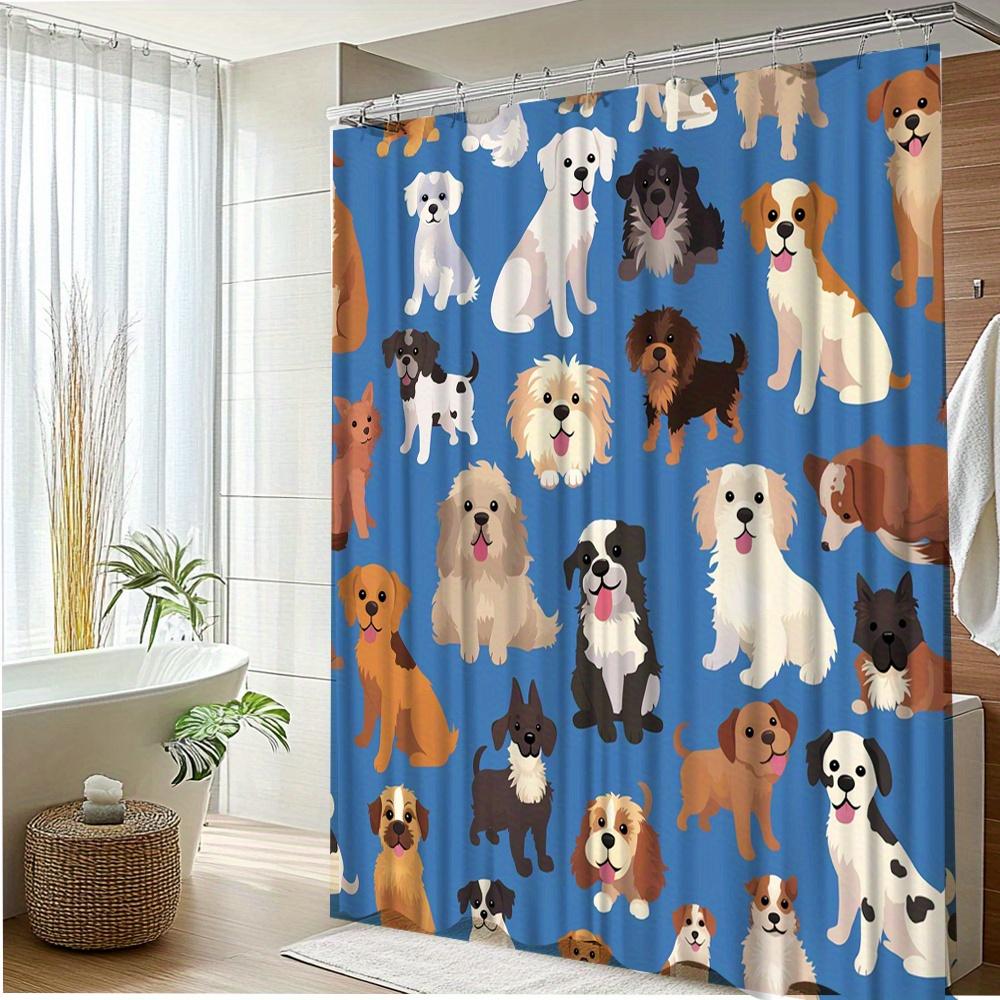 1Pc Cute Dog Print Shower Curtain For Pet Lovers - Soft Polyester Fabric, 70.8X70.8 Inches, Easy Install With 12 Hooks, Machine