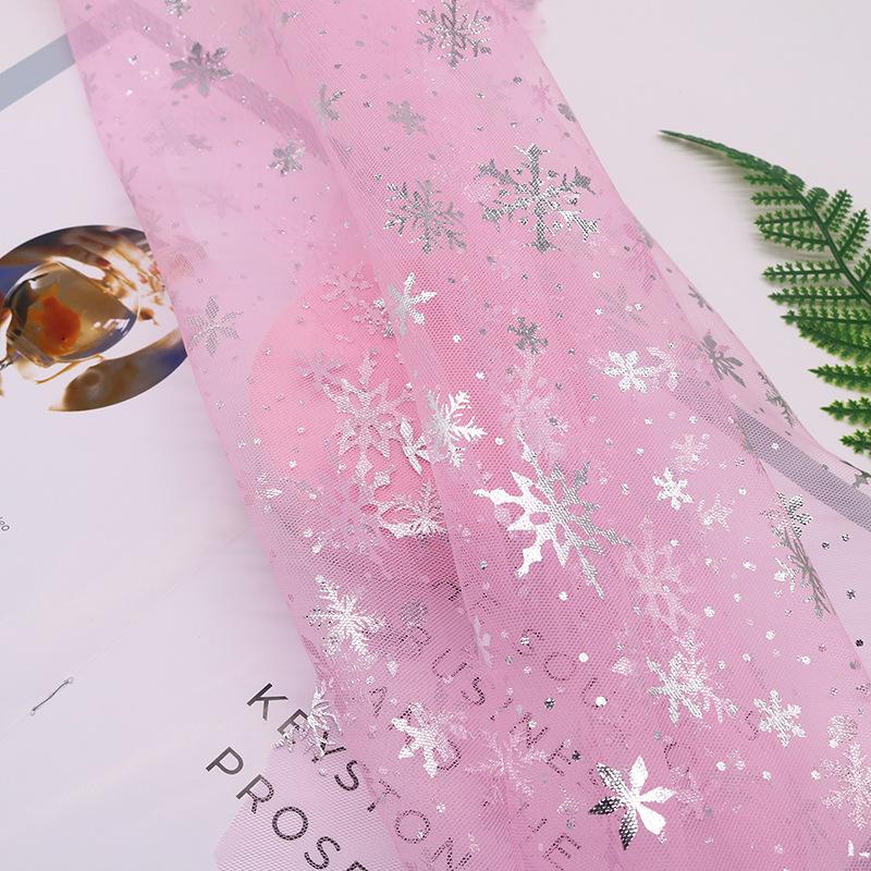 Polyester Fabric Snowflake Pattern Printed Fabric Tulle Fabric 1meter/Lot For Birthday Party Wedding Decor Craft Projects