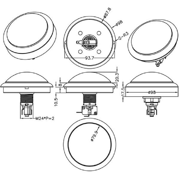 EG STARTS 4 Inches Arcade Buttons LED 100mm Larger Big Dome Convex Type Lit Illuminated Push Button Compatible Arcade Machine DIY Kit & Raspberry Pi