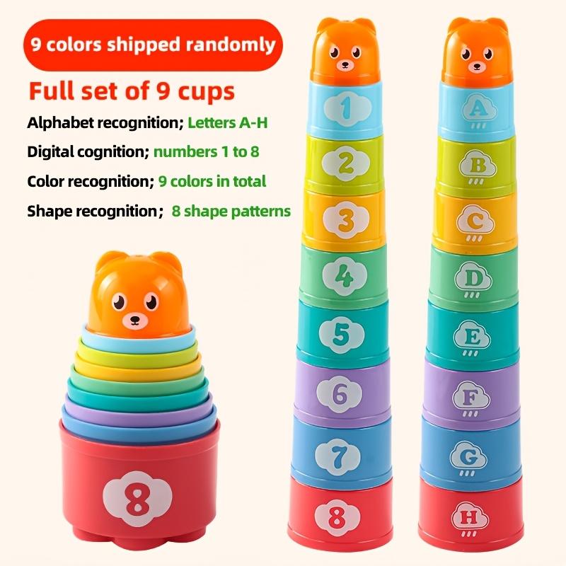 9PCS Rainbow Stacking Cups Set Random Color Nesting Cups Infant Bathroom Bath Water Toys Beach Sand Play Toys for Toddlers Gift